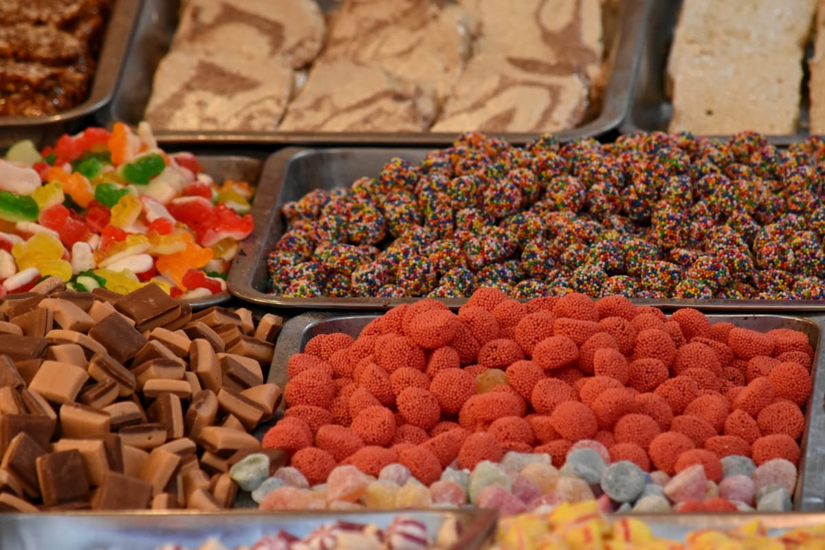 Bazar, bomboane, alimente, fructe, Piata, delicioase, zahăr, ciocolata, nutriţie, drag