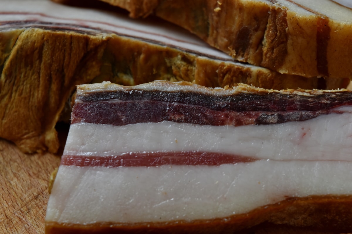 Bacon, detaljer, fedt, kød, svinekød, lækker, plade, Sød, måltid, mad