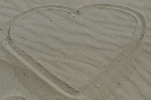 hart, liefde, Bericht, zand, symbool, symmetrie, bodem, strand, abstract, leeg