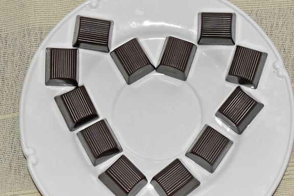 chocolate, confectionery, delicious, dessert, diet, food, heart, sugar, sweet, plate