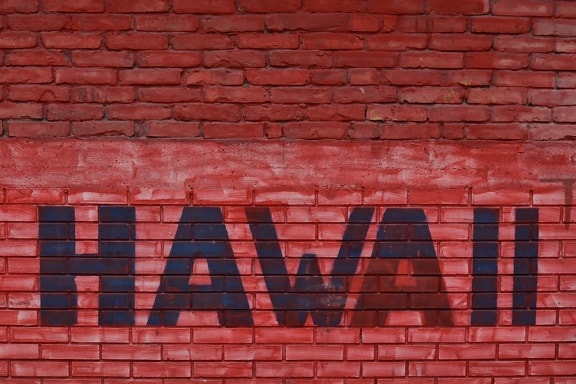 cihly, Havaj, červená, podepsat, zeď, textura, budova, beton, cementu, cihla