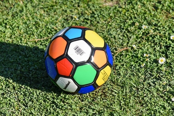 colorful, round, shadow, soccer, soccer ball, ball, goal, football, game, field