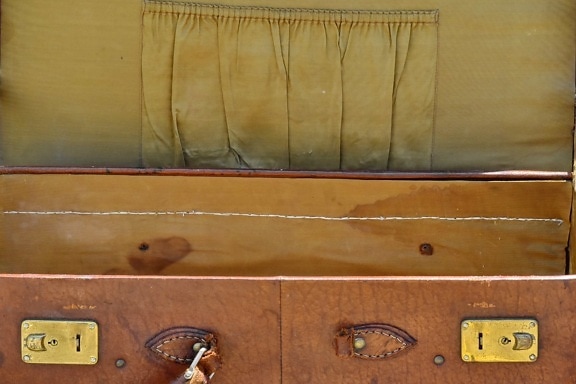 dirty, leather, luggage, box, old, vintage, empty, antique, wooden, design