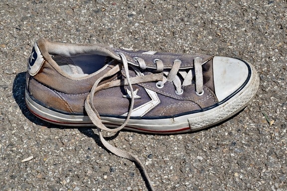 shoelace, footwear, fashion, old, street, sneakers, dirty, ground, soil, sport
