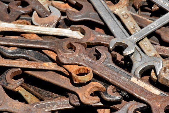 liatina, nástroj ruka, kov, hrdza, vidlicový kľúč, staré, železo, oceľ, metalíza, priemysel