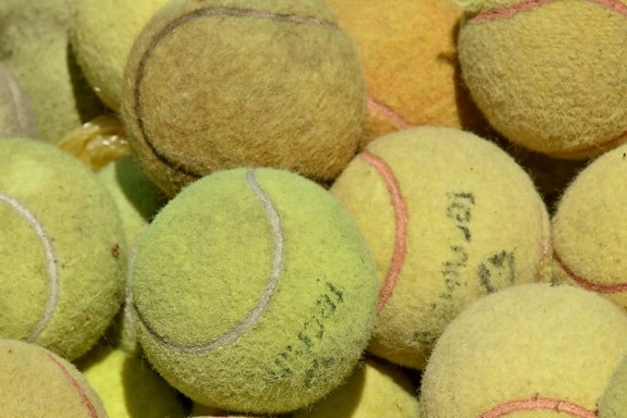 ballen, detaljer, sport, tennis, gul, utstyr, tradisjonelle, nærbilde, haug, tekstur