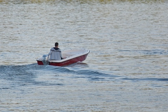 man, speedboat, sea, water, boat, motorboat, recreation, watercraft, action, lake