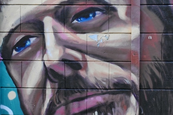 homem, bigode, retrato, vandalismo, grafite, Resumo, artístico, pulverizador, arte, projeto