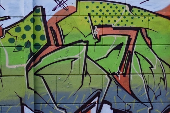 greenish yellow, signature, vandalism, graffiti, decoration, art, spray, airbrush, wall, illustration