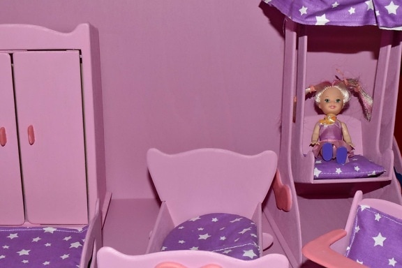 bedroom, furniture, miniature, pillow, pink, toys, chair, home, seat, room