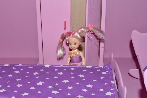 Kamar tidur, rambut pirang, Mebel, miniatur, merah muda, mainan, Kamar, di dalam ruangan, tempat tidur, mainan