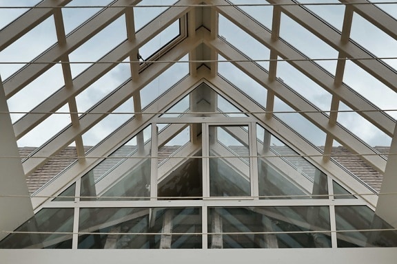 Atrium, Decke, Metall, Dach, Stahl, Fenster, Struktur, Erstellen von, Architektur, Perspektive