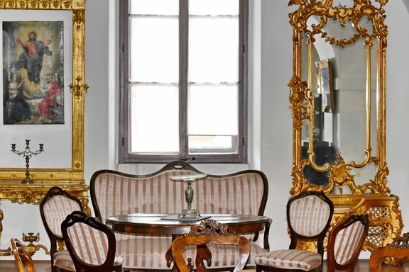 interior design, lux, Cameră, scaun, mobilier, scaun, în interior, oglinda, acasă, Antique