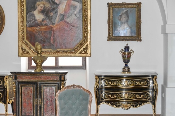 antiquité, meubles, chambre, Design d’intérieur, peinture, siège, art, à l'intérieur, luxe, Musée