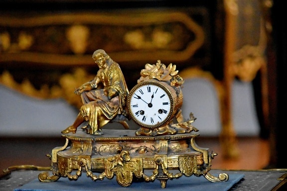 baroque, brass, time, clock, analog clock, timepiece, antique, old, luxury, decoration