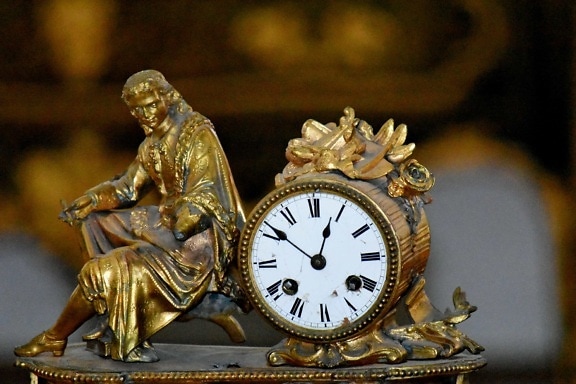 horloge analogique, art, baroque, Metal, sculpture, horloge, temps, antique, statue de, vieux