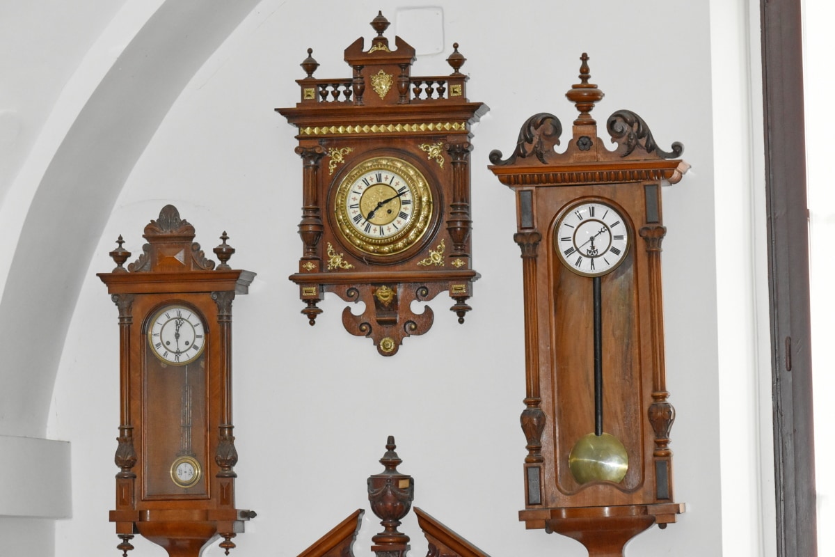 analogt ur, antikken, barok, udskæring, detaljer, håndlavede, væg, tid, antik, ur