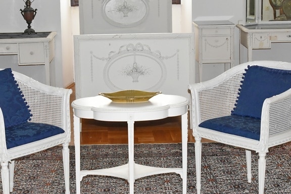 stoler, eleganse, håndlaget, luksus, hvit, tabell, møbler, stol, sete, innendørs