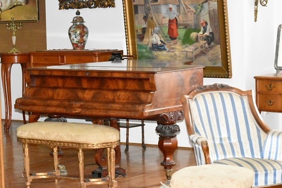 Барок, пиано, табуретка, мебели, таблица, стая, интериорен дизайн, стол, седалка, закрито