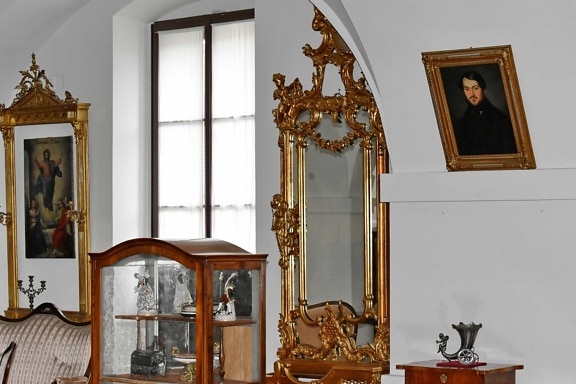 barokní, design interiéru, dům, skříň, domů, sídlo, pokoj, nábytek, uvnitř, zrcadlo