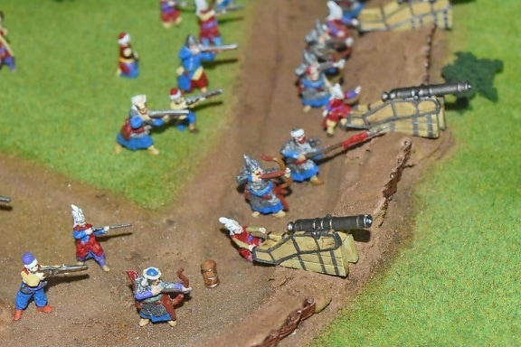 battle, battlefield, canon, miniature, soldier, toys, many, daylight, game, action