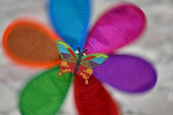 butterfly, colorful, toy, wind, wind turbine, color, bright, beautiful, upclose, decoration