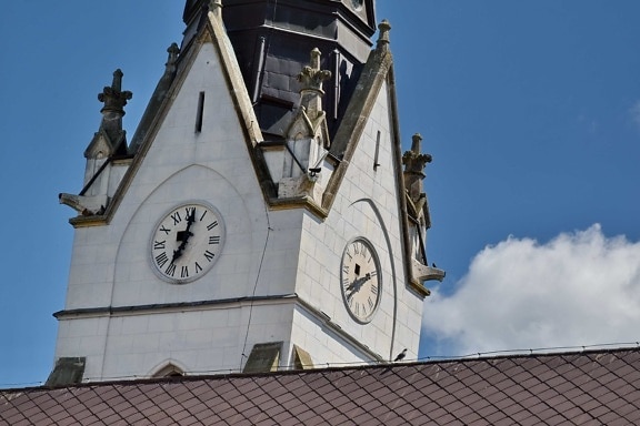 katolske, kirketårnet, Gotisk, taket, tårnet, analog klokke, gamle, klokke, arkitektur, kirke