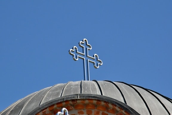 blauwe hemel, Kruis, koepel, hoge, gebouw, kerk, dak, het platform, religie, oude