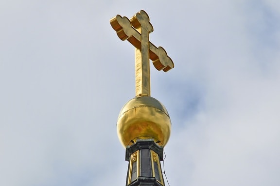 cross, gold, Heaven, religious, building, religion, mosque, architecture, minaret, old