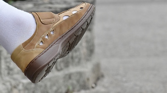 light brown, shoe, sock, leather, foot, footwear, fashion, classic, outdoors, leisure