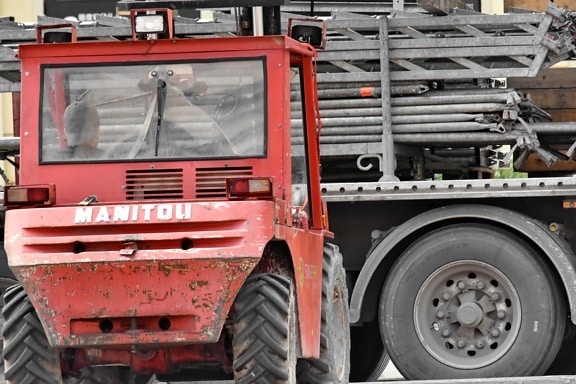 cargo, forklift, trailer, truck, vehicle, tractor, industry, machinery, machine, equipment
