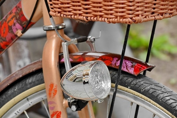 cykel, strålkastare, Vintage, flätad korg, gamla, Utomhus, hjulet, klassisk, retro, cykel