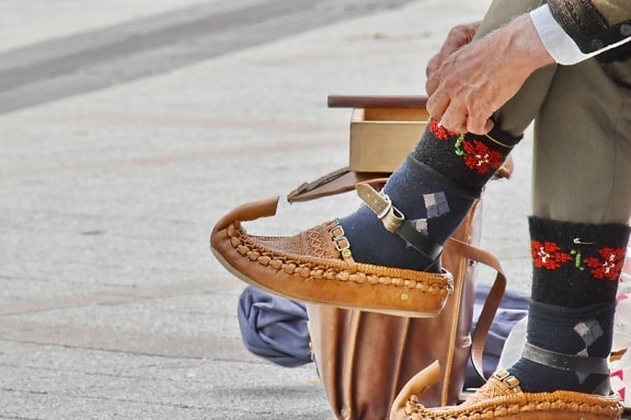 heritage, old fashioned, old style, shoes, footwear, outdoors, foot, leather, man, street