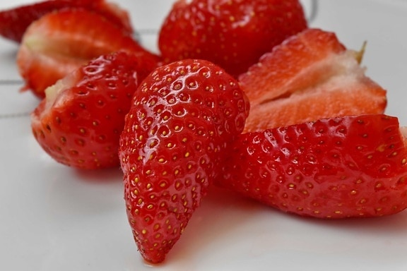 jordbær, frugt, mad, bær, lækker, Sød, ernæring, sommer, velsmagende, blad