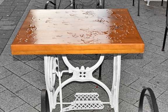mobilier, ploaie, strada, scaun, scaun, lemn, proiectare, tabel, vechi, din lemn