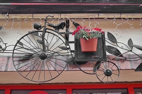 facade, still life, wheel, carriage, tricycle, street, vintage, old, bike, urban