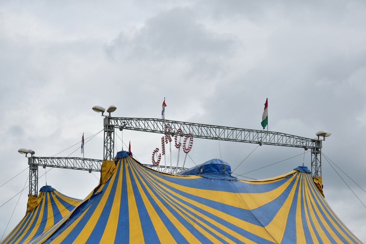 tente, Cirque, Festival, été, paysage, drapeau, à l’extérieur, corde, Couleur, vent