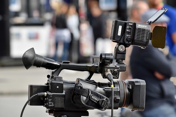 television, television news, video recording, equipment, lens, camera, tripod, machinery, electronics, camcorder