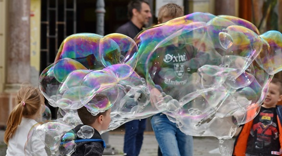 bublina, dětství, děti, ulice, hrát, lidé, zábava, dítě, Barva, pohyb