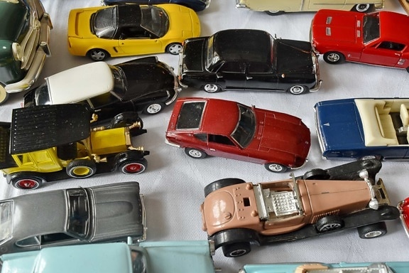 speelgoed, speelgoedwinkel, auto, voertuig, leder, industrie, oude, chroom, veel, nostalgie