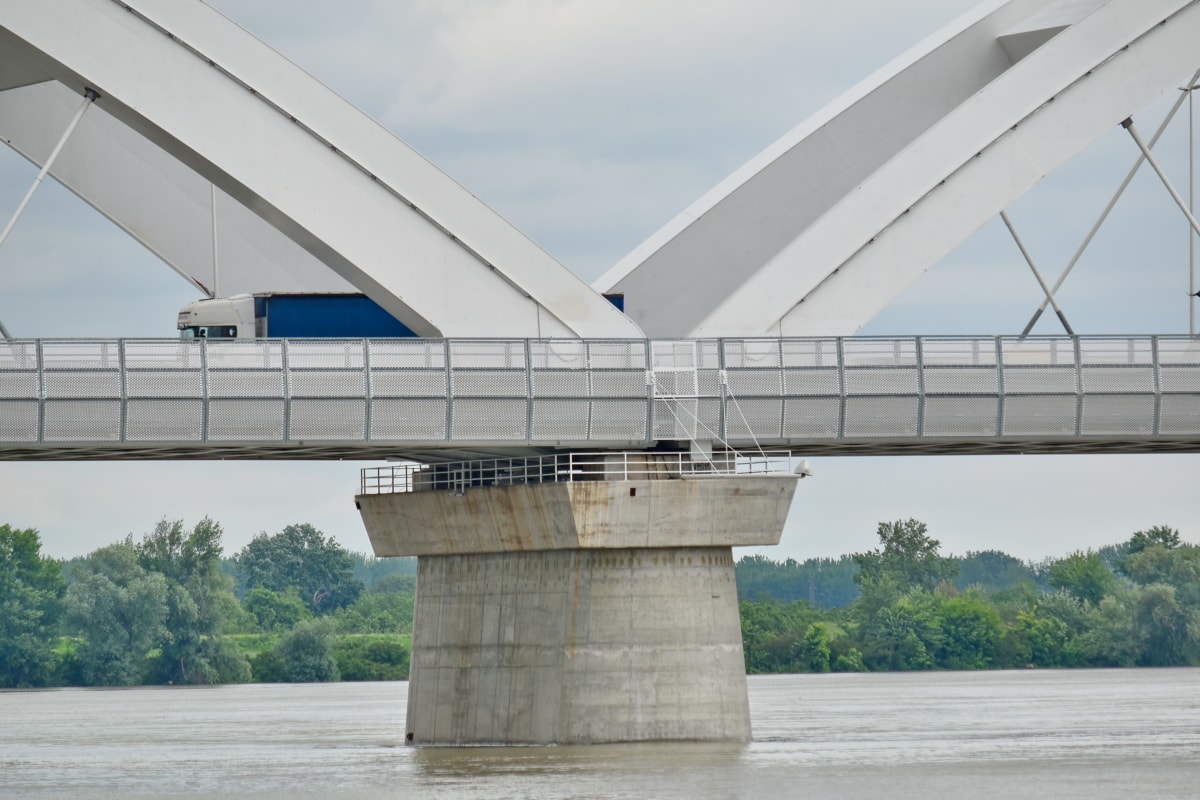 Jembatan, beton, transportasi, truk, kolom, Kota, Sungai, air, arsitektur, koneksi