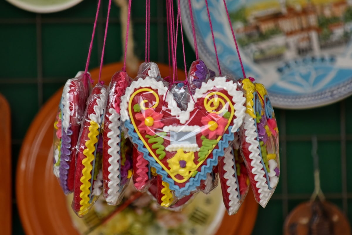 färgglada, efterrätt, hjärtan, Kärlek, upprätt, hängande, traditionella, dekoration, handgjorda, marknaden