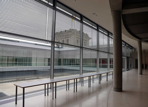 empty, hallway, architecture, city, corridor, building, window, interior, modern, structure