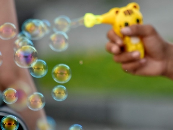 bubble, hand, soap, toy, nature, fun, child, blur, people, color