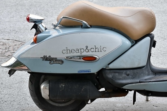 moped, seat, tire, vintage, antique, chrome, classic, conveyance, detail, details
