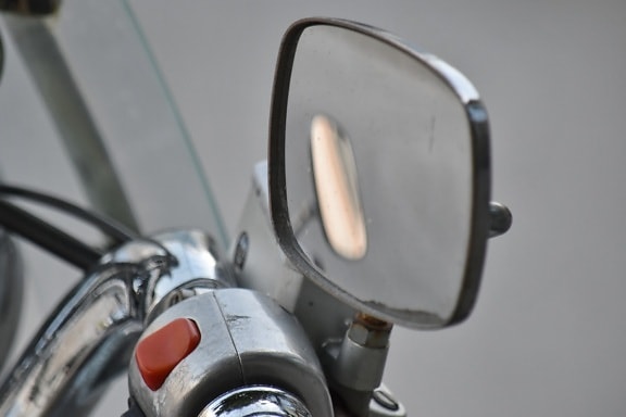 detail, gearshift, glass, mirror, moped, reflection, steering wheel, chrome, classic, equipment
