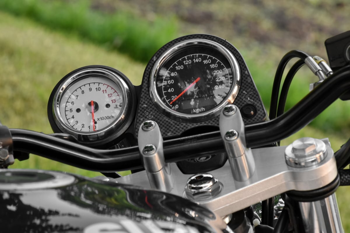 gauge, gearshift, minibike, modern, speedometer, chrome, control panel, dashboard, detail, details
