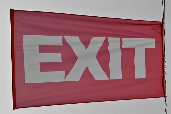 exit, sign, flag, emblem, wind, symbol, banner, alphabet, canvas, detail