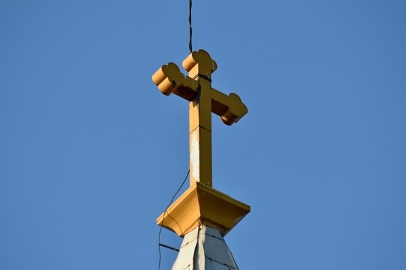 cross, wire, apparatus, architecture, art, blue sky, church, cloud, device, electric