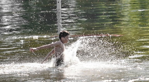 dítě, skok, na lyžích, plavání, Splash, mokrý, voda, rekreace, zábava, akce